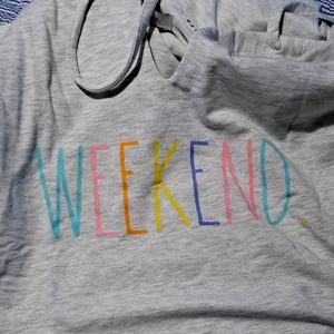 RAE DUNN  " WEEKEND" Split neck hoodie (M)  NWT
